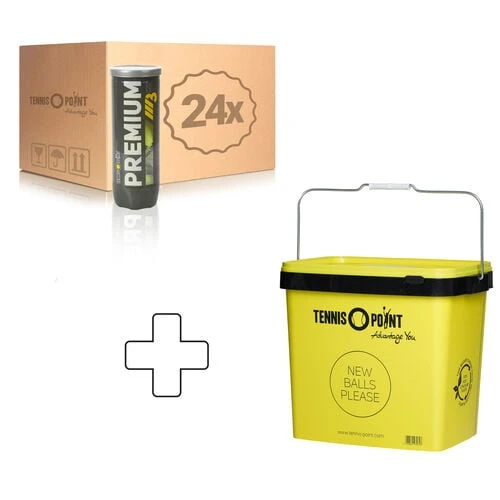 Premium Tennisball 24x 3 Ball Tube In A Box, Plus Ball Bucket 3 Premium Tennisball 24x 3 Ball Tube In A Box, Plus Ball Bucket